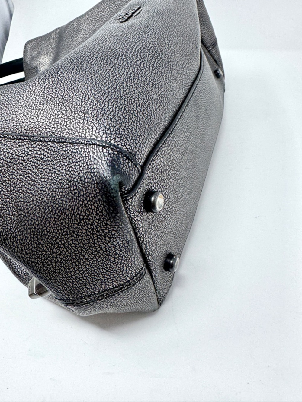 Coach Edie Metallic Gunmetal Pebbled Leather Shoulder Bag Tote - Picture 9 of 16